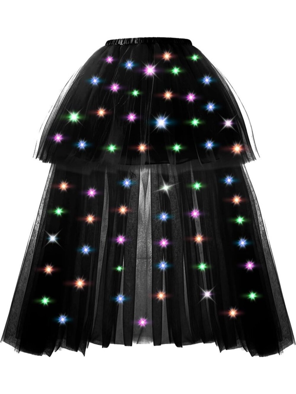 Women LED Light Up Tulle Tutu Skirt High Low Fluffy Sequin Ballet Dress-Black